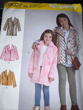 S9027 Simplicity Kids  Faux Fur Pea Coat